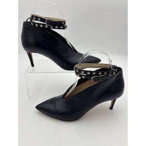 Jimmy Choo Booties Heels Dark Purple Leather Size 37.5 / 7.5 Studded Ankle Strap